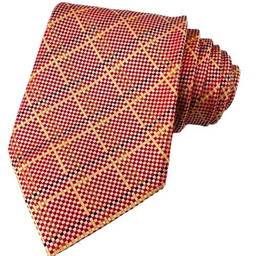 John W. Nordstrom Necktie Mens OS Red Gold Check Italian Silk Classic Tie
